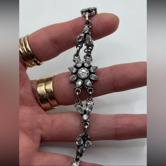 Vtg sterling silver crystal flower floral motif bracelet adjustable 7.2”- 8” - Picture 4 of 8